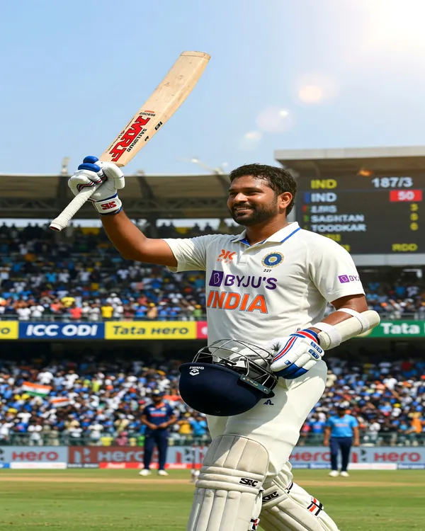 Indian cricket batter raising the bat after a half-century during a daytime ODI