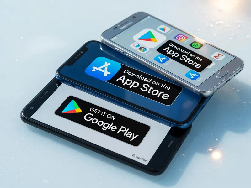 Stack of smartphones showing Google Play and App Store badges for the SportsAdda app on a clean ice-blue surface